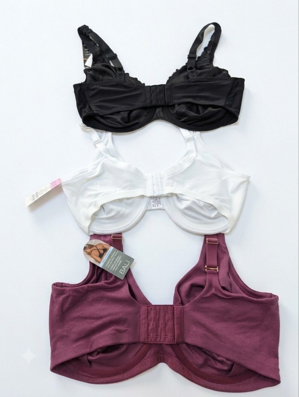Plus Size Underwire Bra Set Of 3  Black White & Plum Women's Size 38DD 40DD NWT